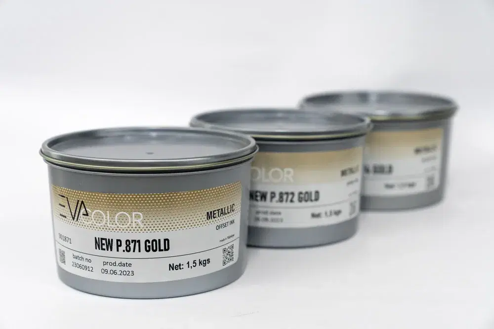 EVA COLOR NEW P.871 and P.872 Gold metallic offset ink cans (1.5 kg)